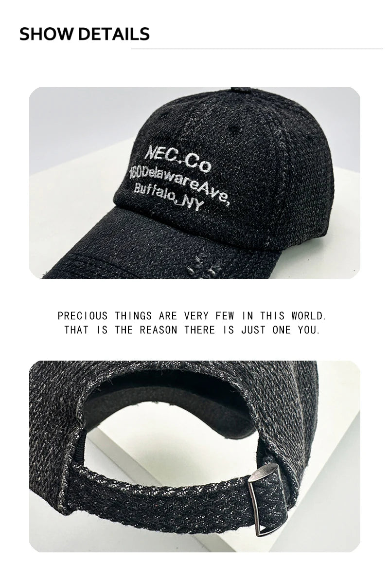 New Unisex Broken Style Street Letter Embroidery Baseball Hats Breathable Personal Sunshade Peaked Caps Versatile Fashion Retro