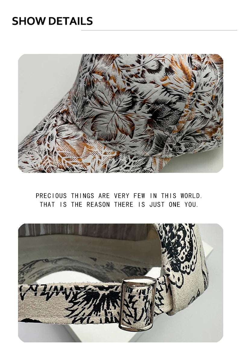 New Printing Leaf Vegan Leather Versatile Men Women Baseball Hats Cotton Korean Sunshade Fashion Breathable Outdoors Sport Caps