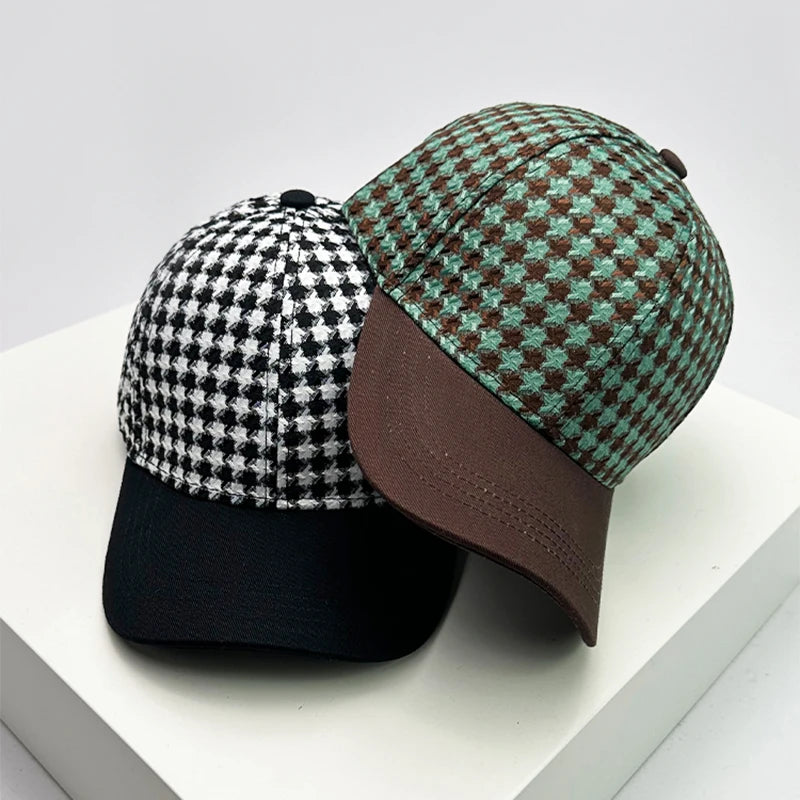 New Men Women Versatile Houndstooth Color Block Baseball Caps Cotton Fashion Casual Ventilate Sunscreen Check Street Retro ins