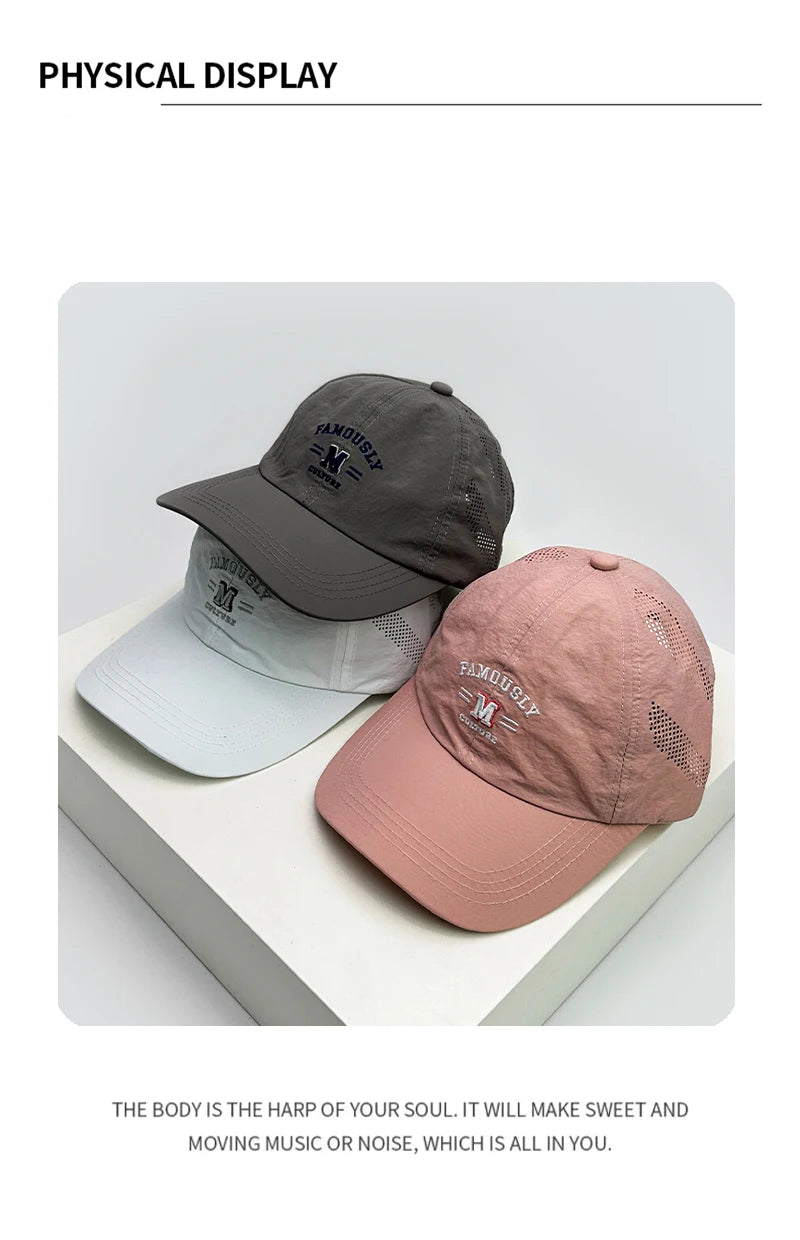 New Men Woman Outdoor Letter Embroidery Baseball Hats Quick Drying Breathable Mesh Sunshade Camp Snapback Caps Versatile Fashion