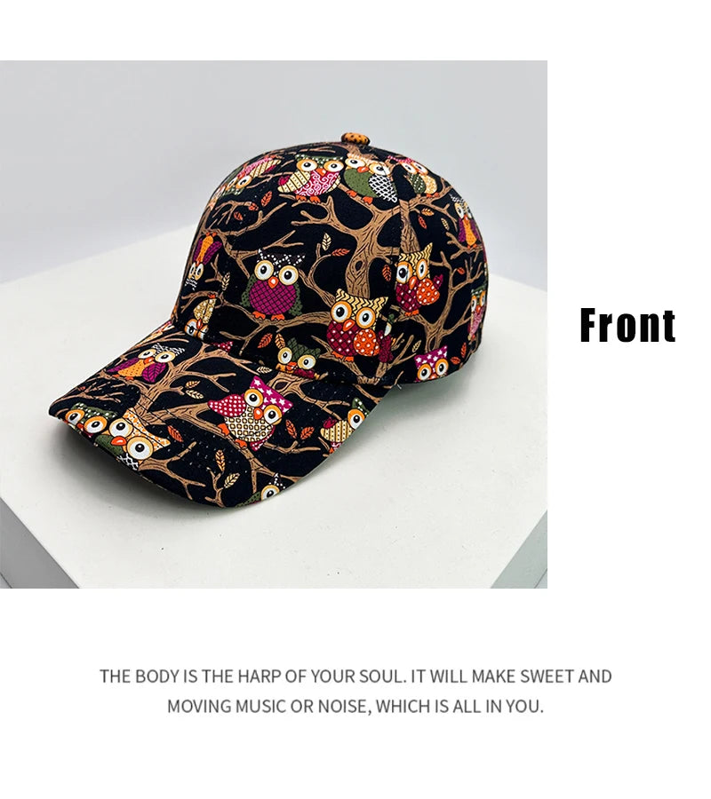 New Unisex British Style Printed Owl Baseball Hats Breathable Sunshade Personal Versatile Street Snapback Caps Casual Fashion