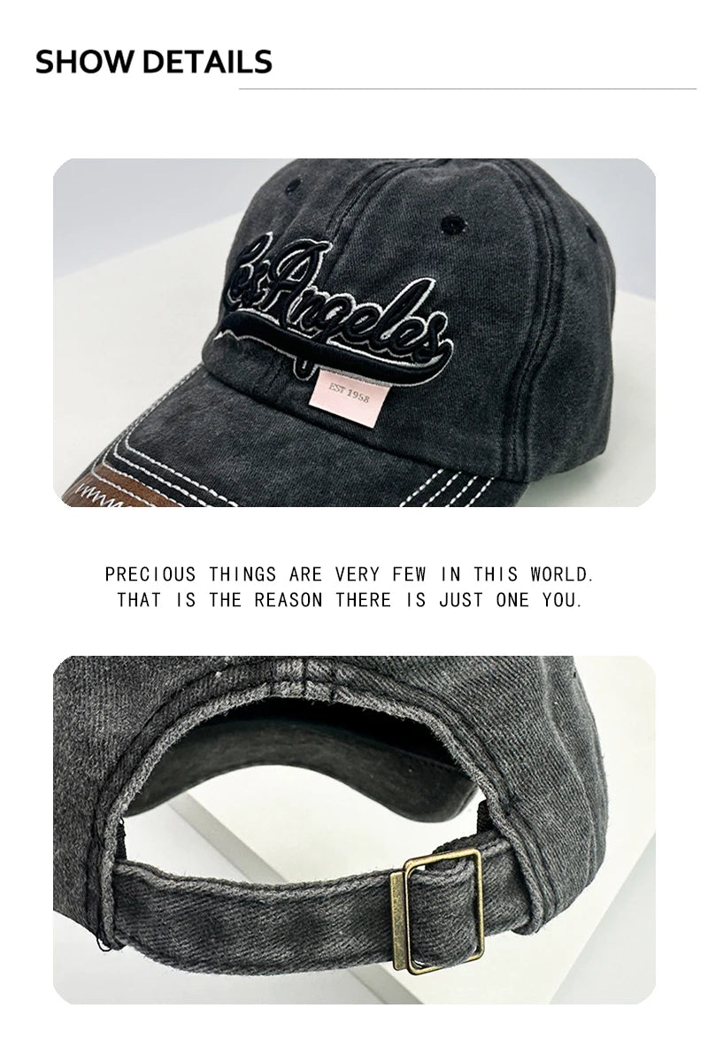 New Unisex Letter Embroidery Distress Baseball Hats Personal Breathable Sunshade American Vintage Peaked Caps Versatile Fashion