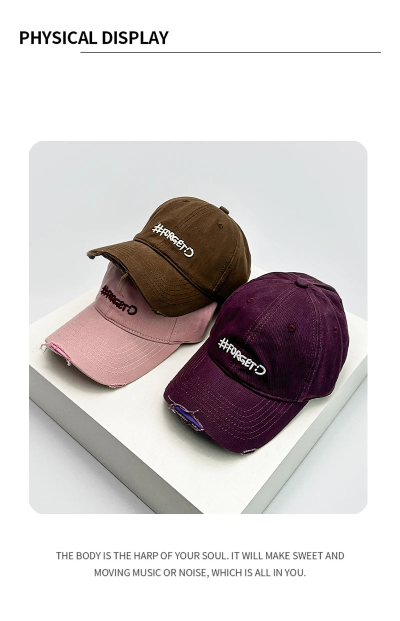 New Unisex Simple Letter Embroidery Baseball Hats Broken Breathable Personal Sunshade Peaked Caps Versatile Fashion Outdoor ins