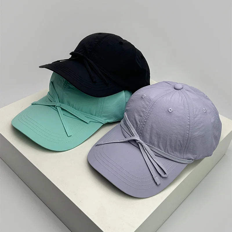 New Women Korean Bow Quick Drying Baseball Hats Cute Breathable Casual Sunshade Sweet Peaked Caps Versatile Fashion Outdoor ins