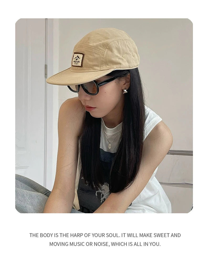 New Men Woman Japanese Flat Eaves Retro PATCH Mountain Letter Baseball Hats Breathable Sunshade Snapback Caps Versatile Personal