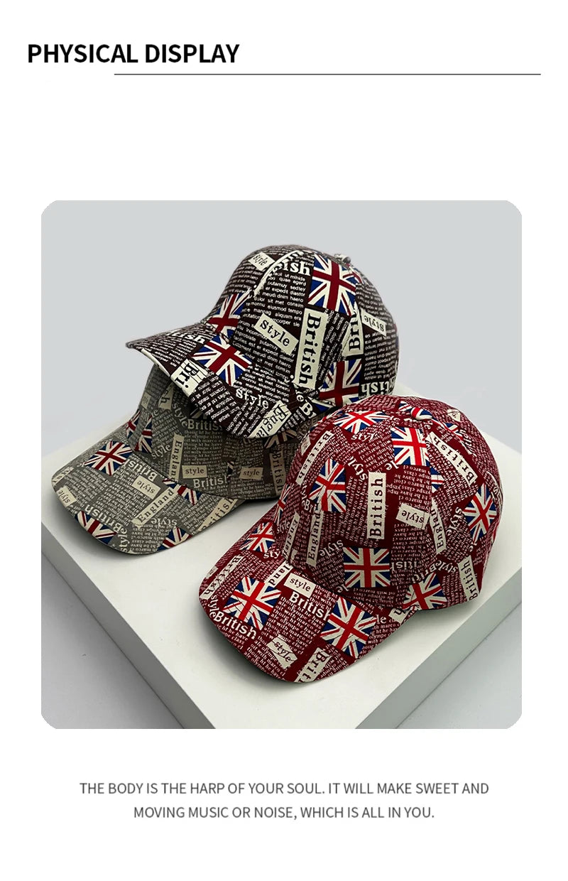 New Classic UK Flag Versatile Men Women Baseball Hats Cotton Graffiti Letter Breathable Colored Pattern Fashion Sport Casual