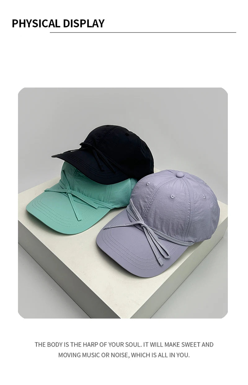 New Women Korean Bow Quick Drying Baseball Hats Cute Breathable Casual Sunshade Sweet Peaked Caps Versatile Fashion Outdoor ins