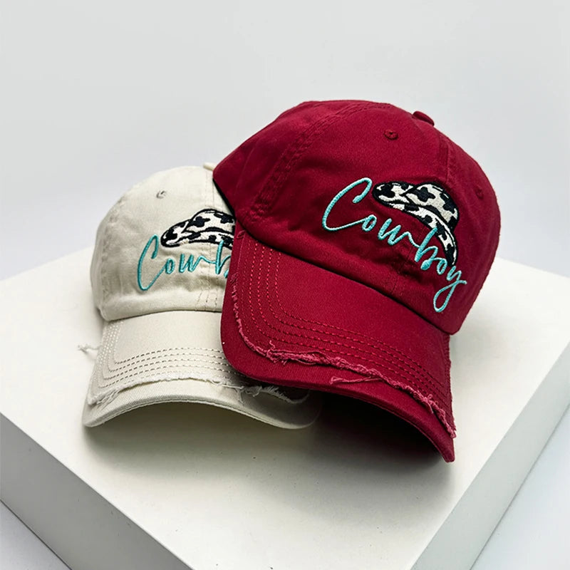 New Unisex American Cowboy Letter Embroidery Baseball Hats Breathable Casual Sunshade Peaked Caps Retro Versatile Fashion Niche