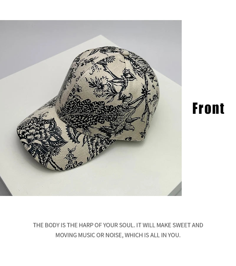 New Printing Leaf Vegan Leather Versatile Men Women Baseball Hats Cotton Korean Sunshade Fashion Breathable Outdoors Sport Caps