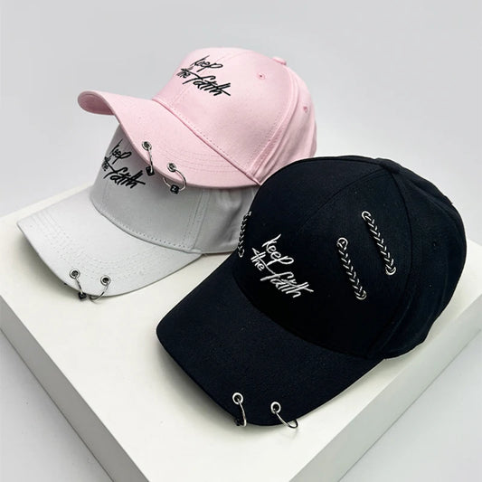 Men Women Iron Rings and Chains Embroidered letters Baseball Hats Breathable Fashion Sunshade Snapback Caps Versatile Hip Hop