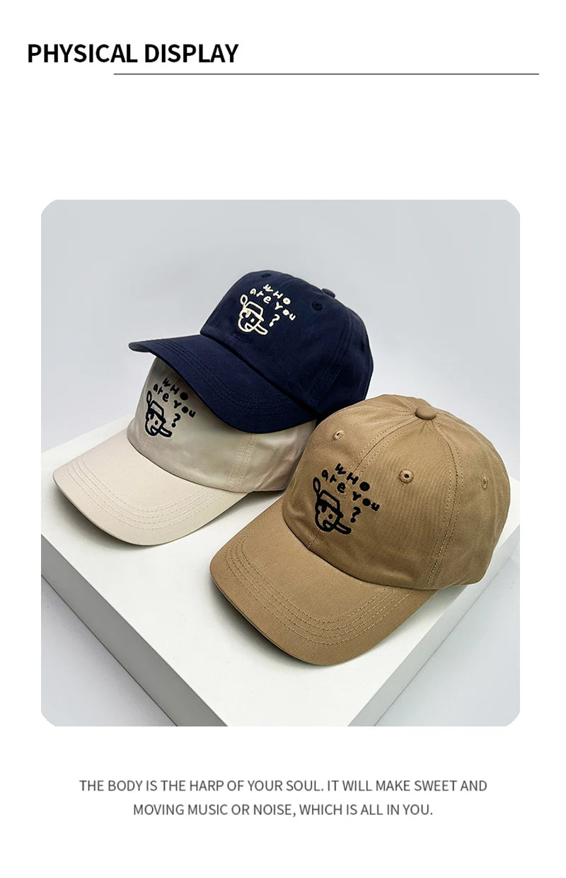 New Men Women Cartoon Embroidered Letters Baseball Hats Breathable Sunshade Simple Versatile Snapback Caps Fashion Japanese