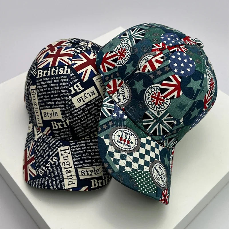 New Classic UK Flag Versatile Men Women Baseball Hats Cotton Graffiti Letter Breathable Colored Pattern Fashion Sport Casual