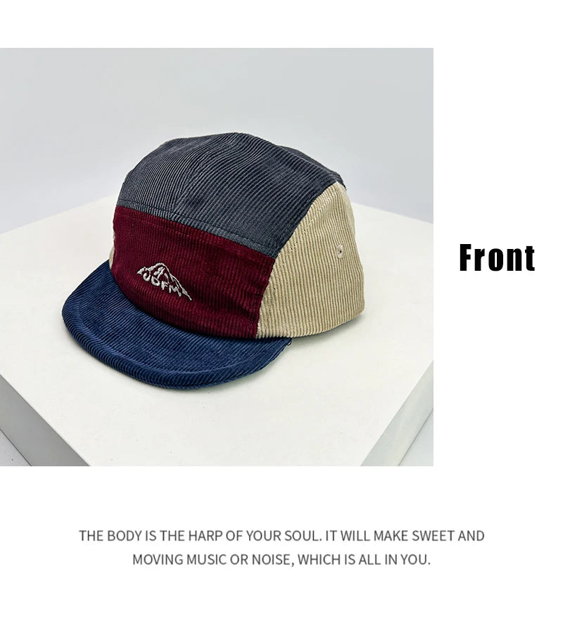 New Unisex Retro Embroidery Color Block Baseball Hats Corduroy Breathable Simple Sunshade Peaked Caps Versatile Fashion Street