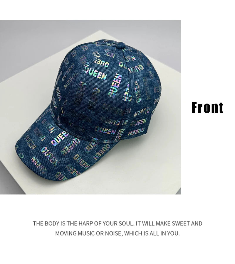 New Trend Korean Fashion Men Women Blue Jean Baseball Hats Sunshade Comfortable Versatile Unisex Printing Retro American Letter