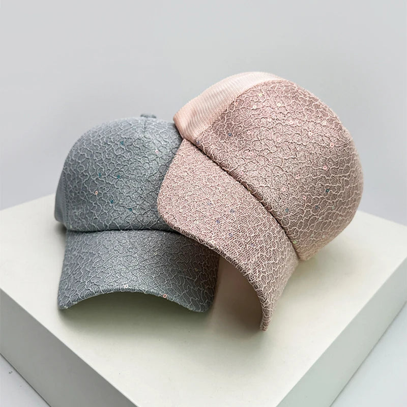 New Women Sequin Solid Baseball Hats Personal Breathable Outdoor Sunshade Casual Mesh Caps Versatile Fashion Korean Comfortable