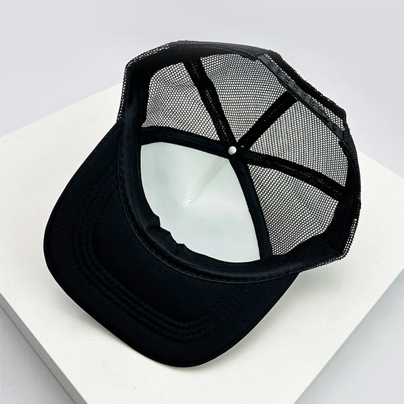 New American Style Men Women Cruise Printed Anime Letter Half Mesh Caps Sunshade Breathable Baseball Hats Versatile Fashion Cute