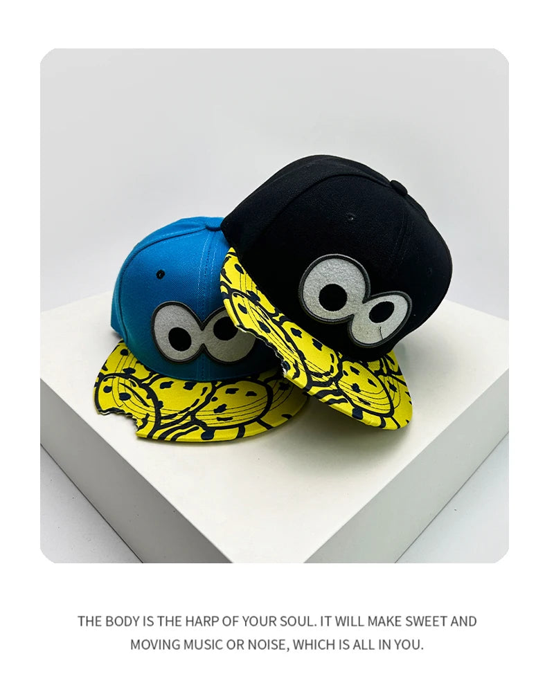 New Unisex Cartoon Eyes Letter Embroidery Baseball Hats Breathable Flat Eave Sunshade Hip Hop Peaked Caps Versatile Fashion ins