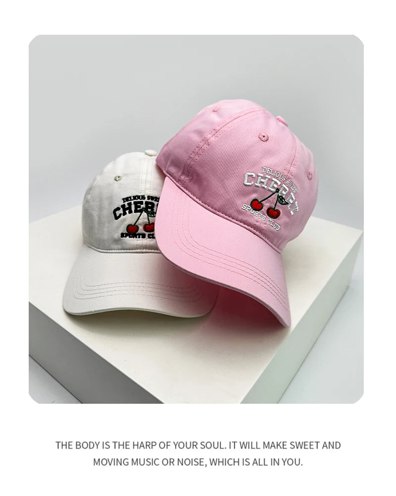 New Unisex Embroidered Cherry Harajuku Baseball Hats Retro Breathable Casual Sunshade Outdoor Peaked Caps Versatile Cute ins