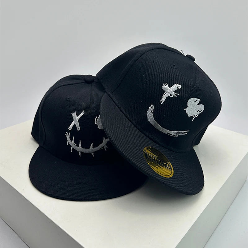 New Unisex Smiling Face Expression Embroidery Baseball Hats Breathable Hip Hop Sunshade Funny Peaked Caps Versatile Fashion ins