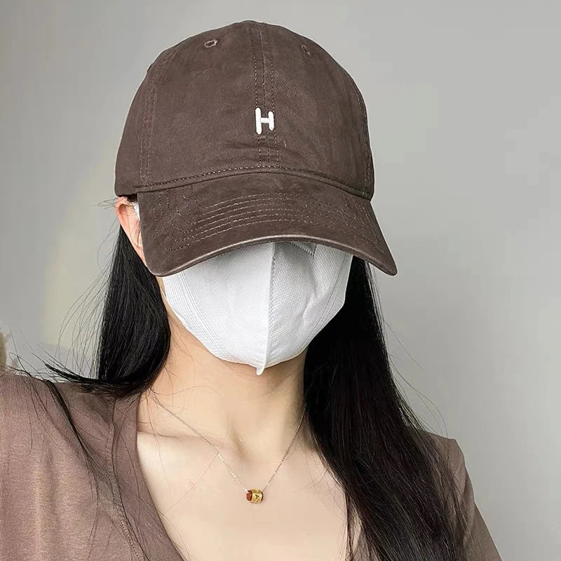 New Unisex Simple Embroidered H Letter Baseball Hats Casual Breathable Korean Sunshade Couple Peaked Caps Versatile Fashion ins