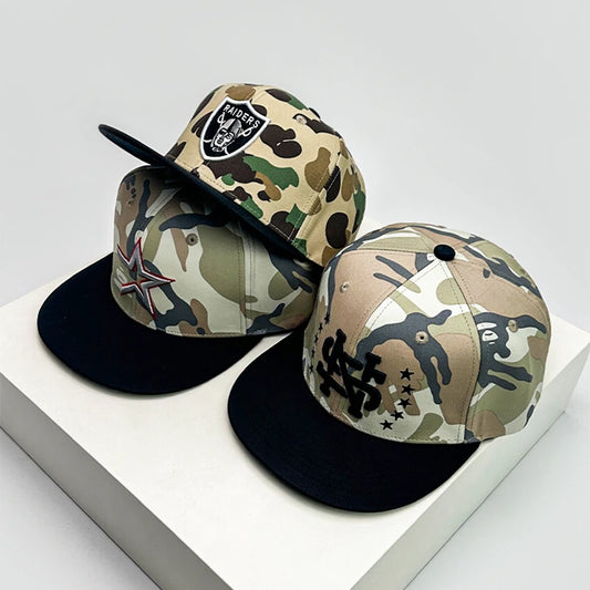 New Unisex Camouflage Letter Embroidery Baseball Hats Breathable Color Block Sunshade Peaked Caps Versatile Fashion Flat Eave