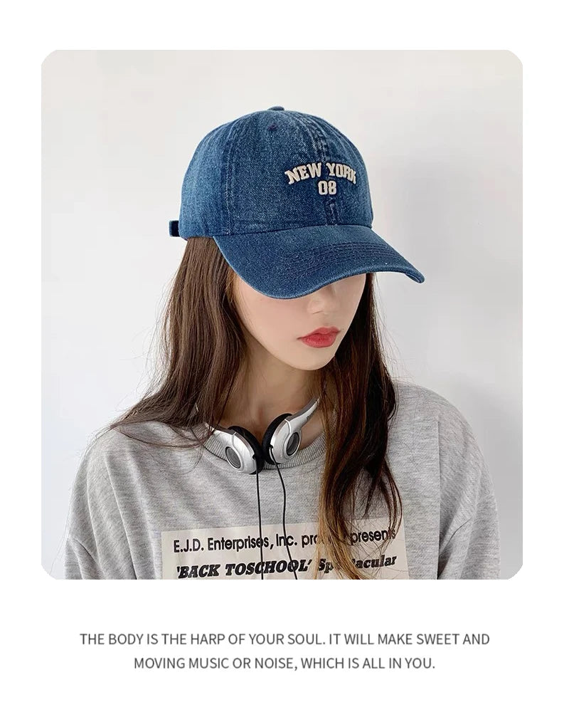 Retro Men Women Baseball Hats Cotton Embroidery Washing Versatile Snapback Caps Fashion Denim Letter Outdoor Leisure Sports