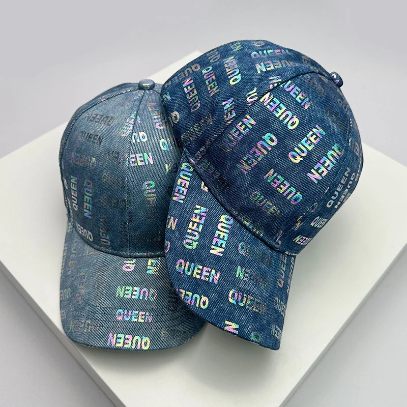 New Trend Korean Fashion Men Women Blue Jean Baseball Hats Sunshade Comfortable Versatile Unisex Printing Retro American Letter