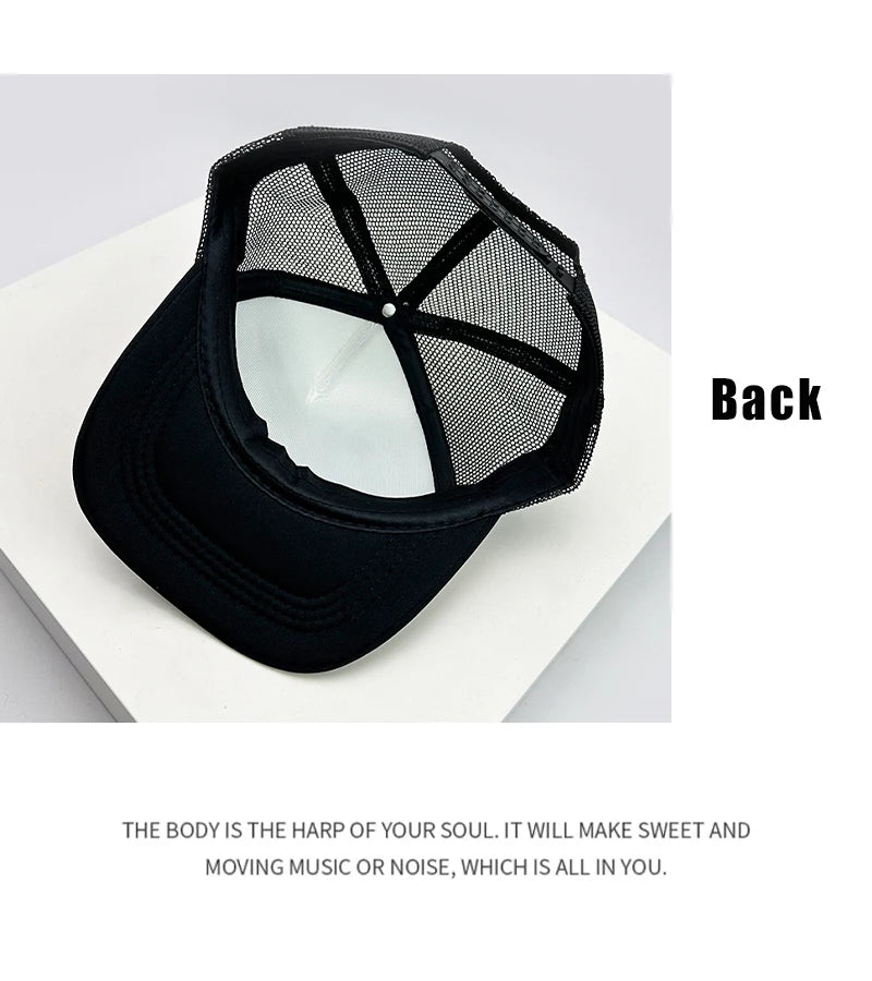 New American Style Men Women Cruise Printed Anime Letter Half Mesh Caps Sunshade Breathable Baseball Hats Versatile Fashion Cute