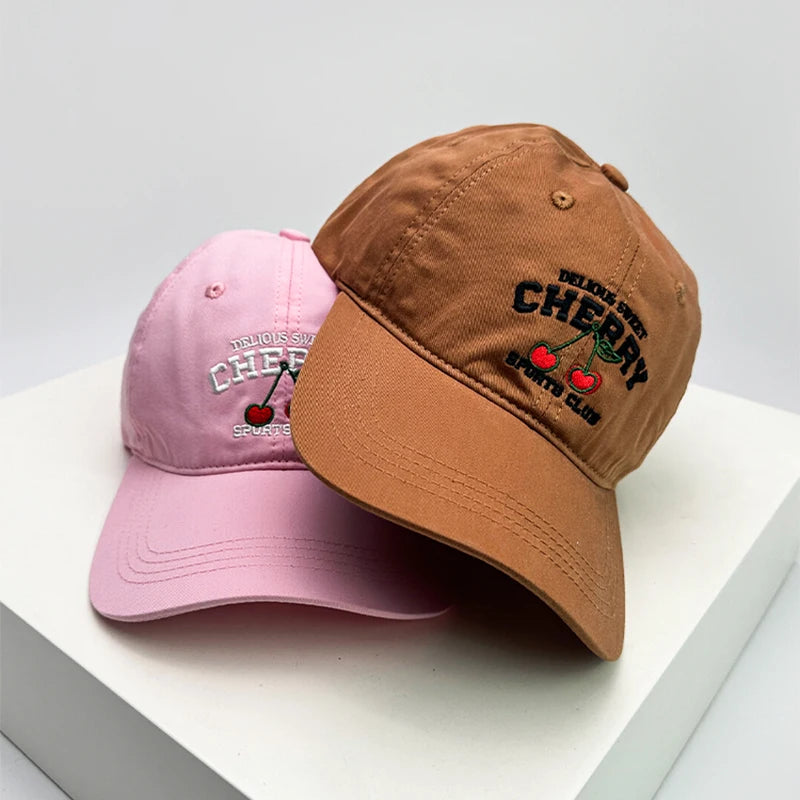 New Unisex Embroidered Cherry Harajuku Baseball Hats Retro Breathable Casual Sunshade Outdoor Peaked Caps Versatile Cute ins