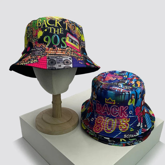 New Unisex Retro Disco Party Bucket Hats Sunshade Hip Hop Versatile Street Fashion Double Sided Wearable Casual Outdoor Travel