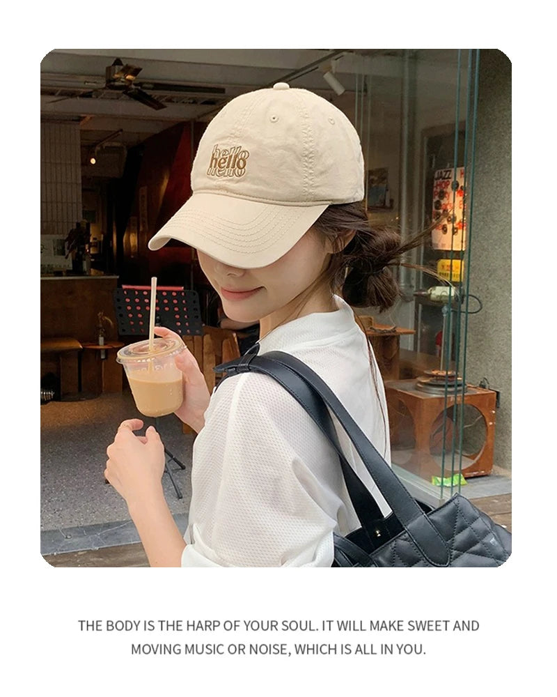 New Unisex Korean Embroidered Hello Letter Baseball Hats Casual Breathable Simple Sunshade Peaked Caps Versatile Fashion Outdoor