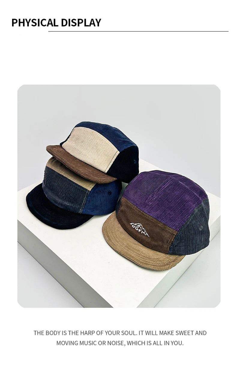 New Unisex Retro Embroidery Color Block Baseball Hats Corduroy Breathable Simple Sunshade Peaked Caps Versatile Fashion Street