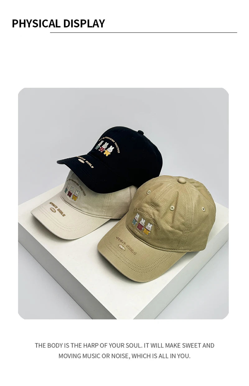 New Women Japanese Rabbit Embroidery Baseball Hats Cute Breathable Cartoon Sunshade Casual Peaked Caps Versatile Fashion Korean