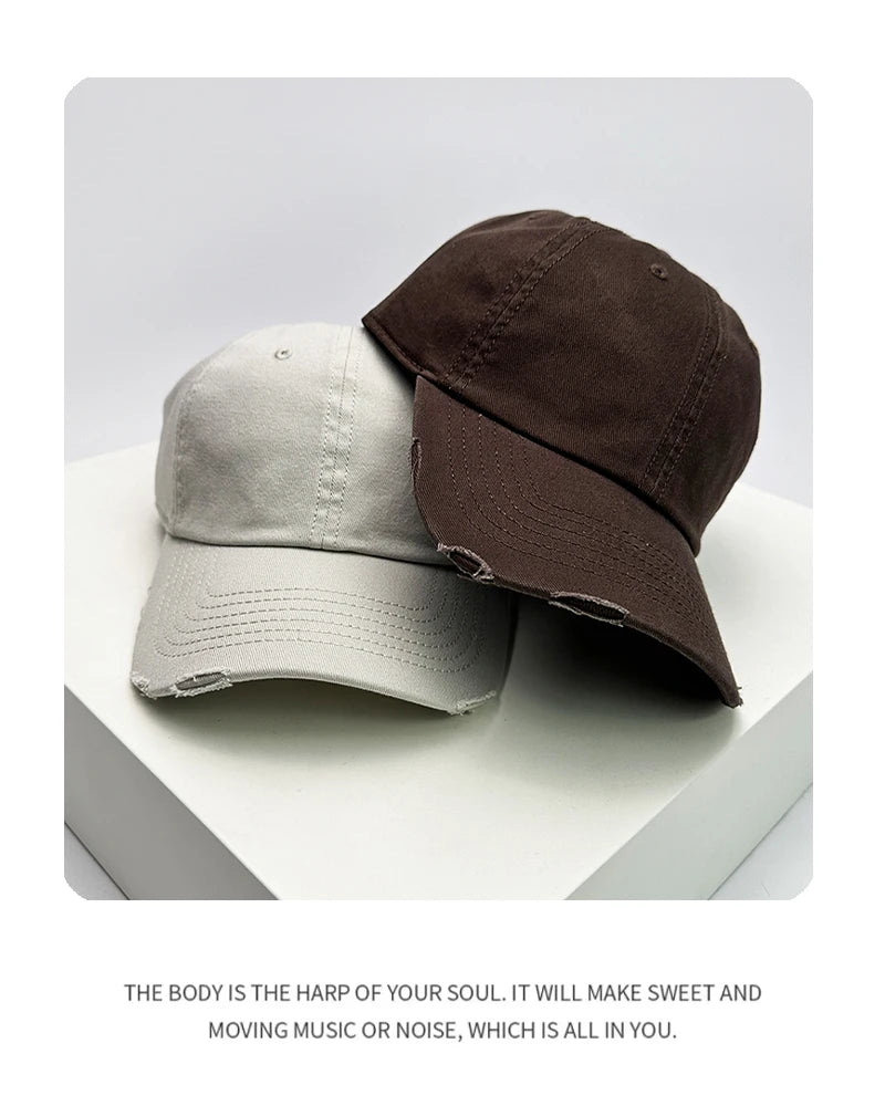 New Men Women Broken Hole Style Solid Snapback Caps Versatile Korean Sunshade Fashion Distress Baseball Hats Retro High-quality