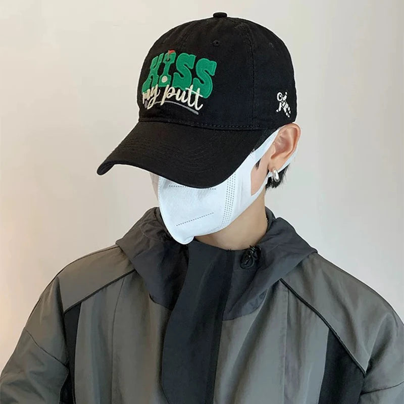 New Unisex Embroidered KISS Letters Baseball Hats Casual Breathable Street Peaked Caps Versatile Personal Fashion Niche Korean