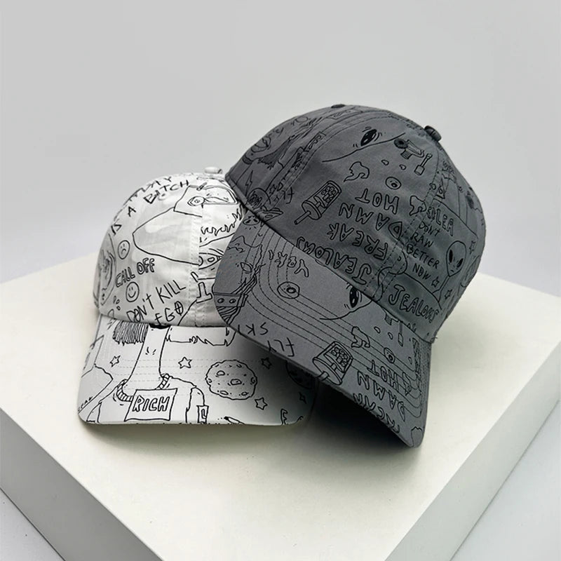 New Unisex Graffiti Comics Quick Drying Baseball Hats Personal Breathable Outdoor Sunshade Hip Hop Peaked Caps Versatile Fashion