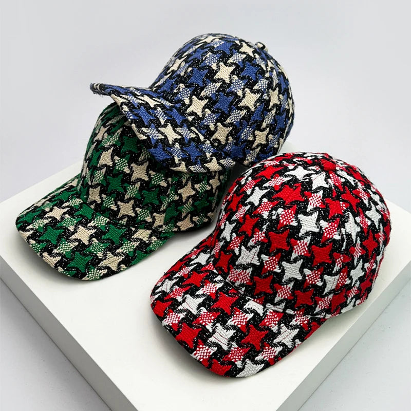 Autumn and Winter New Men Women Warm Versatile Star Color Block Baseball Caps Cotton Fashion Casual Westernized Trend Plush