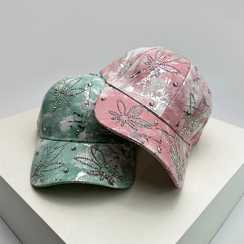 New Women Bandhnu Sparkling Diamond Flower Baseball Hats Breathable Outdoor Sunshade Peaked Caps Versatile Casual Fashion Sports