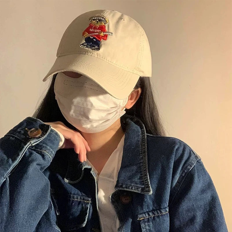 New Unisex Cartoon Cool Bear Embroidery Baseball Hats Breathable Interesting Sunshade Casual Peaked Caps Versatile Fashion Retro