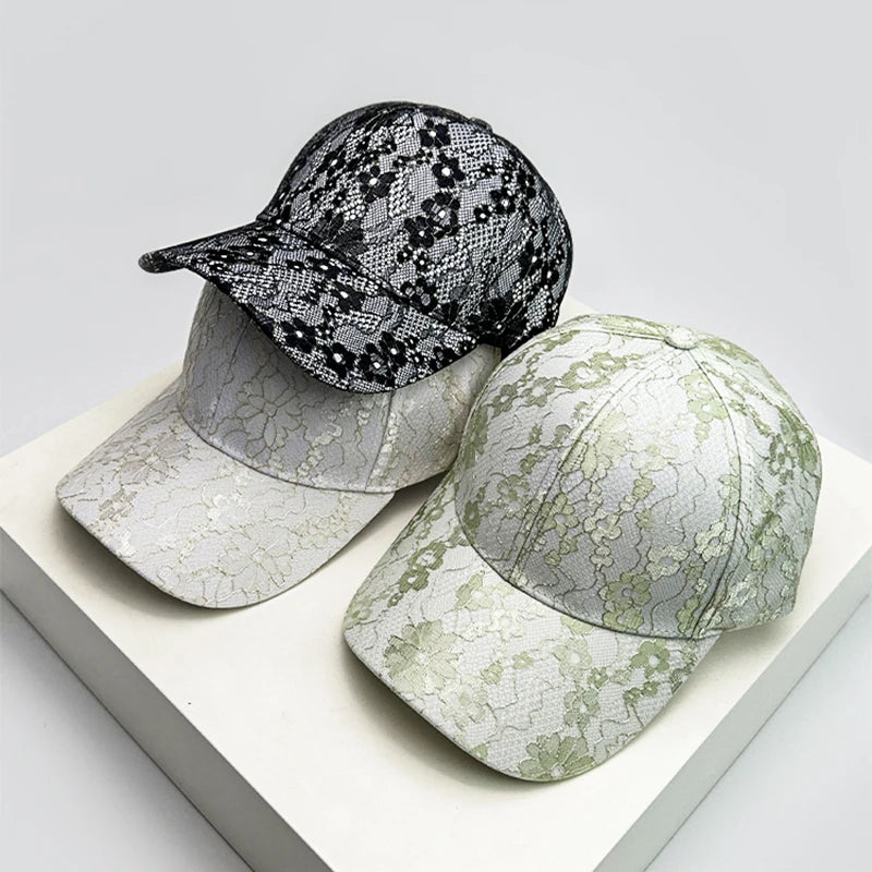 New Women Korean Lace Flower Baseball Hats Breathable Elegant Sunshade Outdoor Peaked Caps Versatile Casual Fashion Personal ins