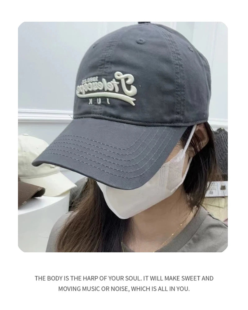 New Unisex Street Letter Embroidery Baseball Hats Couple Breathable Casual Sunshade Peaked Caps Versatile Fashion Korean Soft