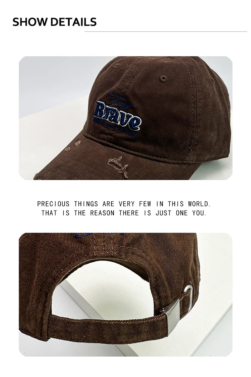 New Unisex Broken Style Letter Embroidery Baseball Hats Retro Breathable Personal Sunshade Casual Peaked Caps Versatile Fashion