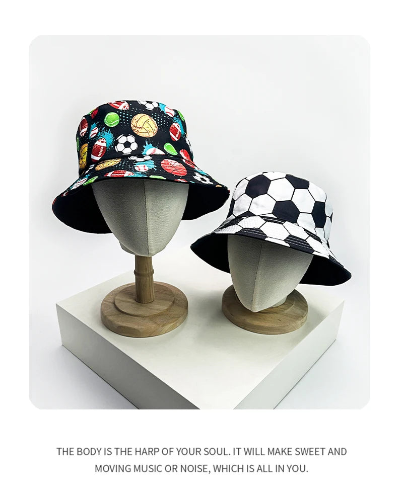 New Unisex Graffiti Ball Bucket Hats Sunshade Retro Double Sided Wearable Fashion Outdoor Fisherman Caps Versatile Street Print