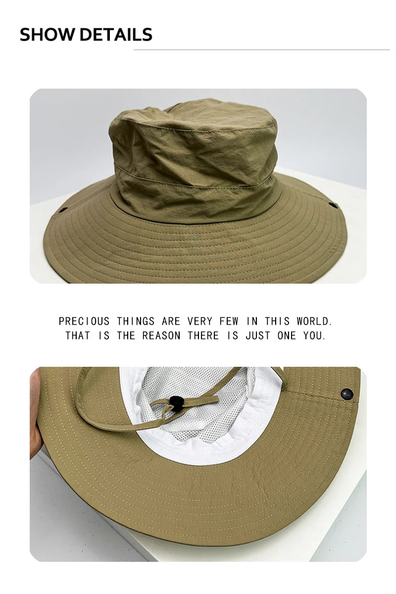 New Unisex Quick Drying Solid Bucket Hats Camp Sunshade Drawstring Breathable Outdoor Alpine Cap Versatile Fashion Casual Retro