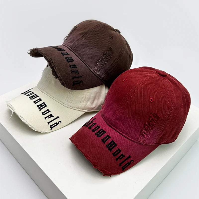 New Men Women Gradient Sanskrit Embroidery Baseball Hats Sunshade Broken Style Breathable Snapback Caps Versatile Fashion Retro