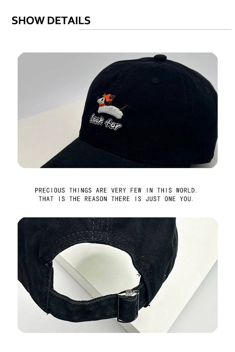 New Unisex Korean Cartoon Dog Embroidery Baseball Hats Breathable Casual Sunshade Student Peaked Caps Versatile Fashion Outdoor