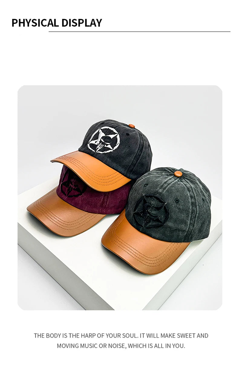 New Unisex Five-pointed Star Skull Embroidery Baseball Hats Retro Breathable Personal Sunshade Peaked Caps Versatile Fashion ins