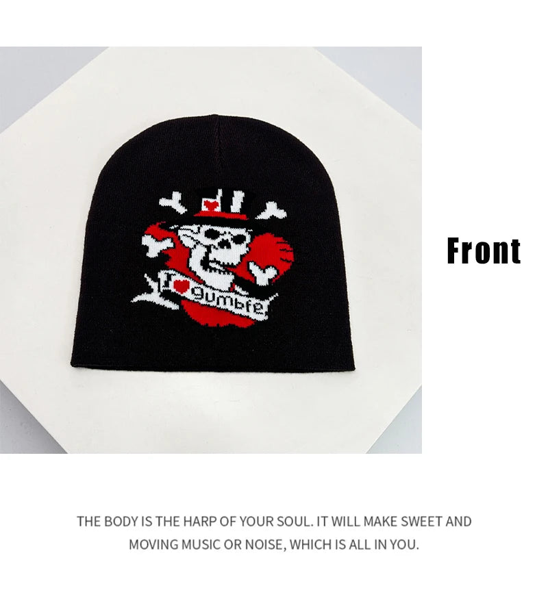 Autumn and Winter Skull Stripe Hip Hop Wool Bucket Knitted Hats Color Block Warm Comfortable Versatile Personal Fashion Street