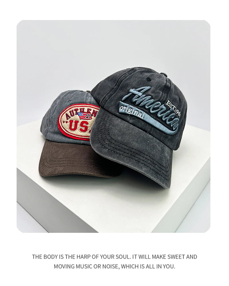 New Unisex Personal Letter Embroidery Baseball Hats Breathable Distress Sunshade American Retro Peaked Caps Versatile Street ins