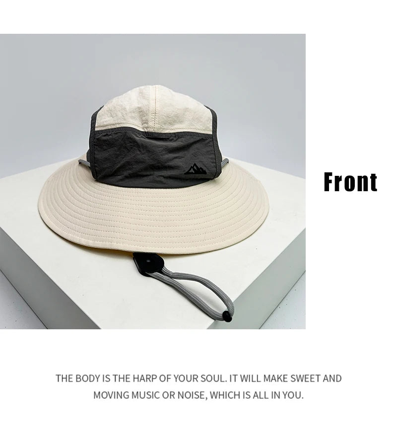 New Unisex Quick Drying Retro Bucket Hats Color Block Sunshade Outdoor Breathable Drawstring Casual Alpine Cap Versatile Fashion